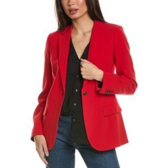 THEORY Staple Blazer in Admiral Crepe Geranium Red Size 0 Brand New w/ Tags - Picture 6 of 9